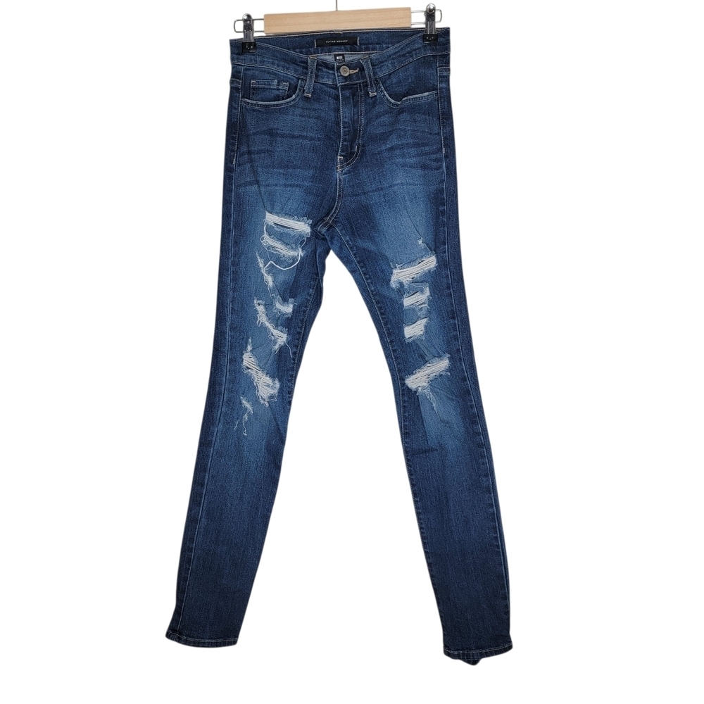 Flying Monkey 10" High Rise Distressed Blue Denim Skinny Jeans Size 26